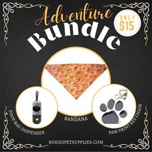 Adventure Pet Bundle w/ bandana flashlight poop bags dispenser and keychain!